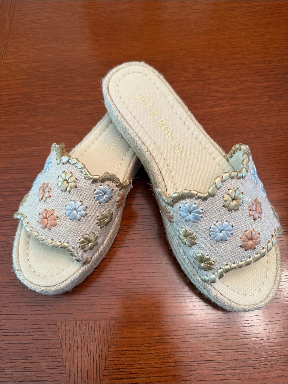 Jack Rogers Palmer Embroidered Floral Espadrille Platform Slides Sandal Size 6